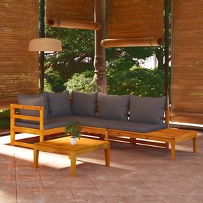 3087277 vidaXL Set mobilier grădină cu perne gri închis, 4 piese, lemn acacia