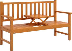 Outsunny Bancă de Grădină pentru 2-3 Persoane din Lemn de Pin, Bancă de Exterior cu Măsuță Rabatabilă și Brațe, pentru Balcon și Terasă, 153x56x91 cm, Maro Deschis | Aosom Romania