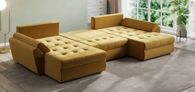 Colțar extensibil dumonde cu ladă de depozitare si sezut confortabil din spuma high-density, Loana U Royal Mustar 355x185 cm