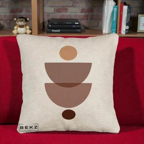 Perna Decorativa Geometric Boho Semicercuri Brun, 40x40 cm, Bej Canapea, Husa Detasabila, Perna Inclusa, BEKZ®