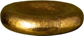 Platou decorativ din aluminiu, auriu, formă rotundă bombată, finisaj patinat, 9 x 39 cm, „Craterium”
