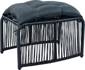 Set mobilier de grădină de exterior în 5 piese, set lounge pentru balcon cu 2 scaune, 2 taburete și masă cu blat din sticlă, Negru+Gri