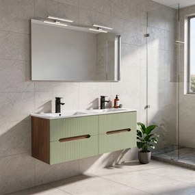 Trent 120 dulap de baie inferior cu chiuvetă ceramică (4 sertare) stejar apus de soare-verde fistic