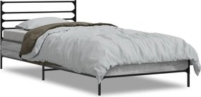vidaXL Cadru de pat, gri sonoma, 90x190 cm, lemn prelucrat și metal