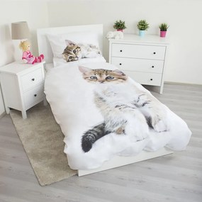 Lenjerie de pat pentru copii albă din bumbac pentru pat de o persoană 140x200 cm Kitten – Jerry Fabrics