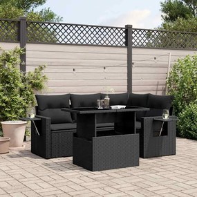 vidaXL Set mobilier de grădină cu perne, 5 piese, negru, poliratan