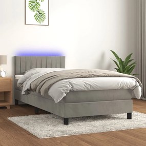 3134489 vidaXL Pat continental cu saltea & LED, gri deschis, 80x200 cm catifea