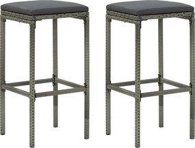vidaXL Scaune de bar cu perne, 2 buc., gri, poliratan
