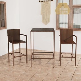 vidaXL Set mobilier bar de grădină, 3 piese, maro, poliratan