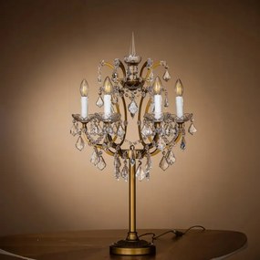 Lampă de masă din metal, auriu, cu 6 brațe tip lumânare și cristale din sticlă, 85 x 45 cm, „Memphis”