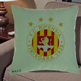 Perna Personalizata FC Ripensia Timisoara 1928, 40x40 cm, Verde, Husa Detasabila, Perna Inclusa, BEKZ®