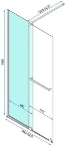 Paravan dus walk-in Cortis - 100x195 cm