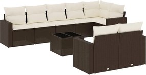 vidaXL Set canapele de grădină cu perne, 9 piese, maro, poliratan
