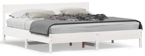 3216204 vidaXL Cadru de pat cu tăblie, alb, 180x200 cm, lemn masiv de pin