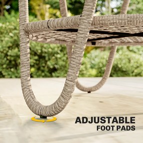 Outsunny Măsuță laterală din polyrattan, masă de cafea în 2 niveluri cu raft, blat din sticlă, picioare reglabile, 65 x 65 x 50 cm, galben | Aosom Romania