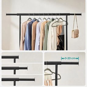 Suport pentru haine reglabil pe înălțime cu roți, negru