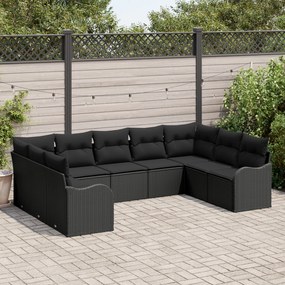 vidaXL Set de canapea de grădină cu 9 piese și perne, ratan poli, negru