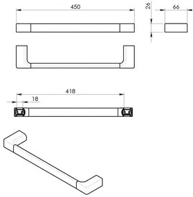 GEDY PI214514 Pirenei suport pentru prosoape 45 x6,6 cm, negru mat
