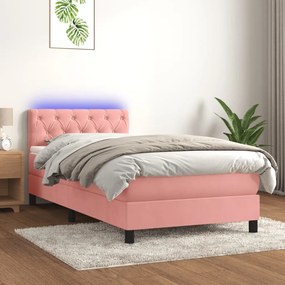 vidaXL Pat continental cu saltea &amp; LED, roz, 80x200 cm, catifea