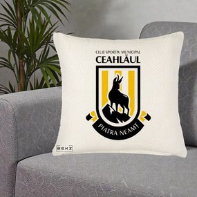 Perna Personalizata CSM Ceahlaul Piatra Neamt Fotbal, 40x40 cm, Crem Reliefat, Husa Detasabila, Perna Inclusa, BEKZ®