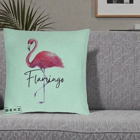 Perna Decorativa Flamingo Acuarela, 40x40 cm, Verde Menta, Husa Detasabila, Perna Inclusa, BEKZ®