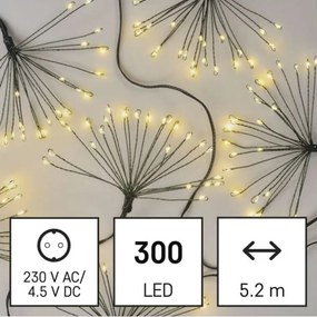 Ghirlandă LED de Crăciun, 300 LED, 5,2+3 m, alb cald