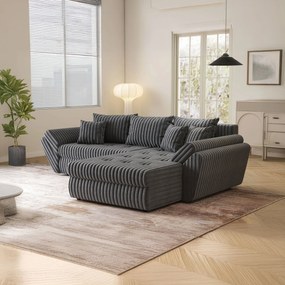 Colțar extensibil dumonde cu ladă de depozitare si sezut confortabil din spuma high-density, Loana Ambience Grey II 270x185 cm