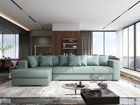 Colțar extensibil dumonde cu ladă de depozitare si sezut confortabil din spuma high-density, Gloria Enjoy Mint 320x183 cm