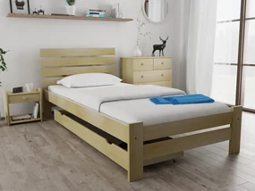 Pat inaltat PARIS 90x200 cm, pin Saltele: Cu saltele Deluxe 10 cm, Somiera pat: Cu lamele drepte