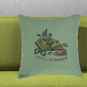 Perna Personalizata Sorry I'm Booked Carti Flori, 40x40 cm, Verde, Husa Detasabila, Perna Inclusa, BEKZ®