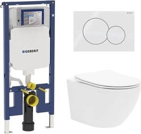 Set rezervor incastrat Geberit Duofix Sigma cu set de fixare, clapeta alba Sigma01 plus vas WC Rune Ivaldi alb cu capac slim softclose