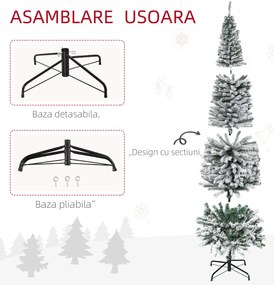 HOMCOM Brad de Crăciun Înzăpezit din PP Verde cu 492 Ramuri Ignifuge și Bază din Oțel Inoxidabil, Ø60x180 cm | Aosom Romania