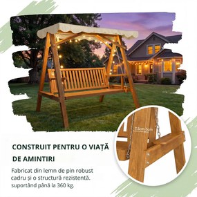 Balansoar de Gradina Outsunny 2 Locuri, Lemn de Pin, Acoperis Parasolar, Alb | Aosom Romania
