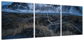 Tablou cu priveliște spre vărfurile Islanda (cu ceas) (90x30 cm)