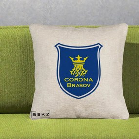 Perna Personalizata Corona Brasov Fotbal, 40x40 cm, Bej Canapea, Husa Detasabila, Perna Inclusa, BEKZ®