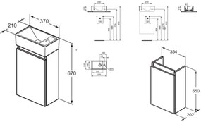 Dulap baie suspendat cu lavoar inclus 35 cm, stejar, Ideal Standard Eurovit+