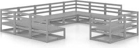 vidaXL Set mobilier de grădină, 11 piese, gri, lemn masiv de pin