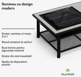 Merano Avanzato L șemineu 3 în 1 cu funcție grill, poate fi folosit ca masă 122 x 87 cm