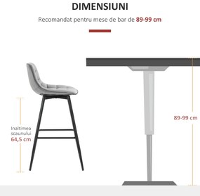 HOMCOM set 2 scaune de bar, stil nordic, 45x47x88 cm, gri | Aosom Romania