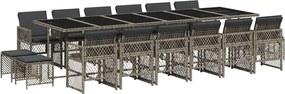 vidaXL Set mobilier de grădină cu perne, 17 piese, gri, poliratan