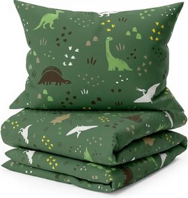 Lenjerie de pat din bumbac pentru patut DINO STEPS verde inchis Dimensiune lenjerie de pat: 45 x 65 cm | 90 x 135 cm