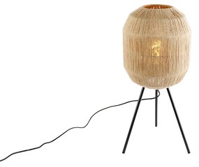Lampă de masă orientală neagră cu frânghie din iută - Riki