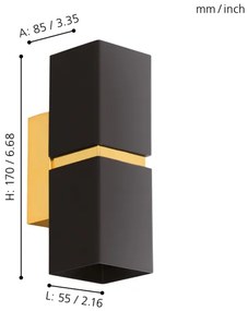 Aplică LED Eglo 64798 PASSA PRO 2xGU10/3,3W/230V 3000K negru/auriu