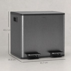 HOMCOM Coș de bucătărie dublu, 2 x 20L, cu pedală, capac cu închidere moale, găleți interioare detașabile, rezistent la amprente, Argintiu | Aosom Romania