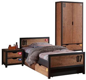 Set Mobilier Cameră Copii ALEX, 4 Piese, Pat 90x200 cm, Pin Masiv, Stil Industrial – Vipack