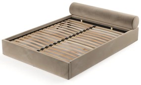 Pat matrimonial maro deschis tapițat cu spațiu de depozitare cu somieră 160x200 cm Solvo – Maison de Rêve