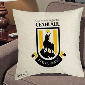 Perna Personalizata CSM Ceahlaul Piatra Neamt Fotbal, 40x40 cm, Ecru, Husa Detasabila, Perna Inclusa, BEKZ®