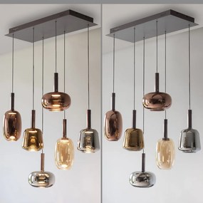 Lustra cu 6 pendule LED, inaltime reglabila, sticla, multicolor, IRIDES
