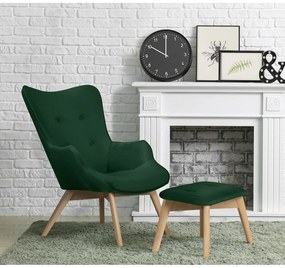 Fotoliu cu taburet verde închis cu tapițerie din catifea Niko – Ropez