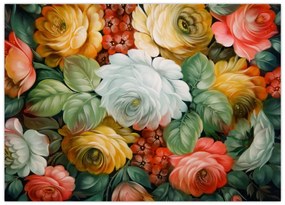 Tablou pe sticlă cu buchet pictat de flori (70x50 cm)